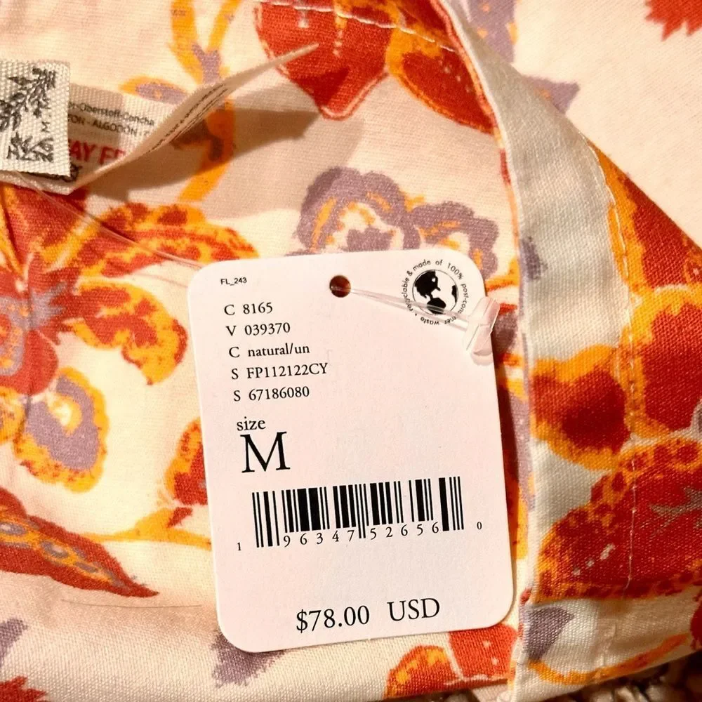 Free People Small convertable bandeau orange & white floral new with tags - Picture 14 of 14